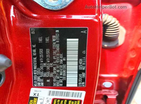 5TDFZRBH0MS120892 2021 TOYOTA HIGHLANDER Red VIN კოდის სტიკერის ხედი