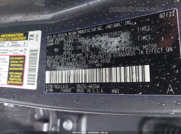 5TDFZRBH6NS232744 2022 TOYOTA HIGHLANDER Gray Շարժիչի բաժամունքի տեսք