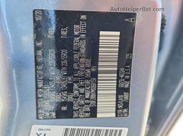 5TDFZRBH7MS068158 2021 TOYOTA HIGHLANDER Gray VIN კოდის სტიკერის ხედი