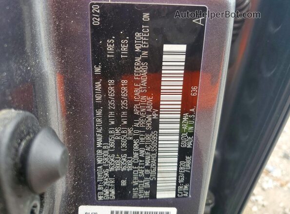 5TDGZRAH0LS505955 2020 TOYOTA HIGHLANDER Gray Engine compartment view