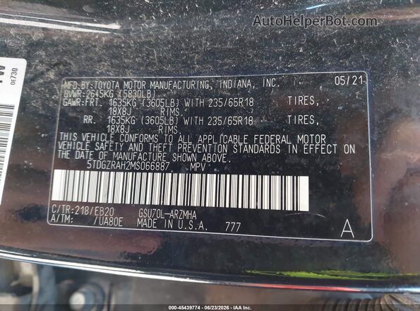 5TDGZRAH2MS066887 2021 TOYOTA HIGHLANDER Black Widok komory silnika
