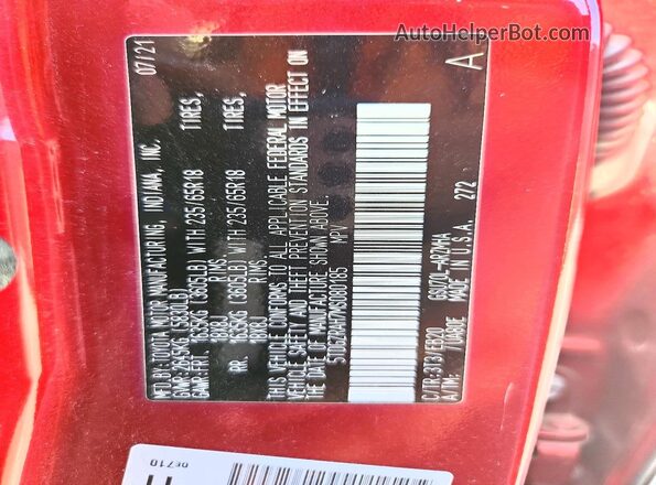 5TDGZRAH7MS080185 2021 TOYOTA HIGHLANDER Red Vista interior de 360 grados