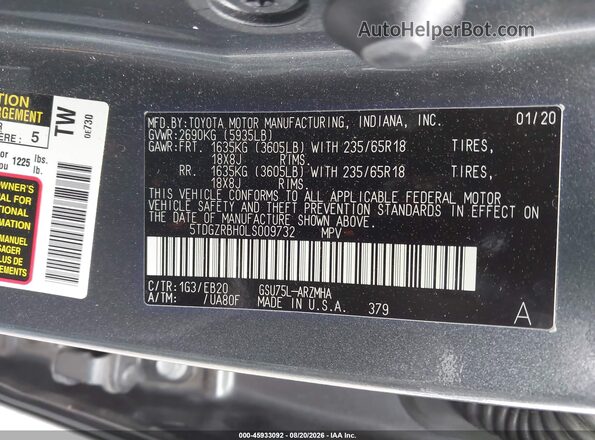5TDGZRBH0LS009732 2020 TOYOTA HIGHLANDER Gray ძრავის განყოფილების ხედი
