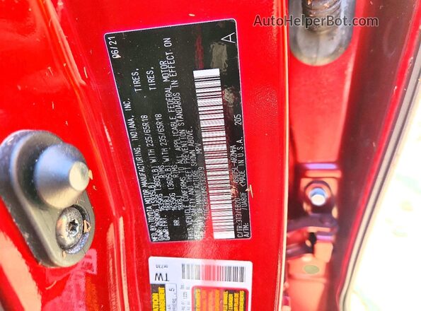 5TDGZRBH0MS132979 2021 TOYOTA HIGHLANDER Red VIN կոդի պիտակի տեսք