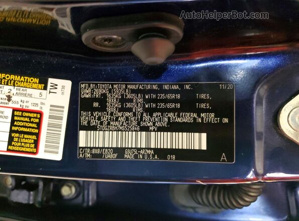 5TDGZRBH7MS525846 2021 TOYOTA HIGHLANDER Blue 