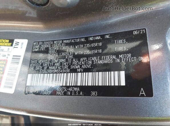 5TDGZRBH9MS549498 2021 TOYOTA HIGHLANDER Gray ძრავის განყოფილების ხედი