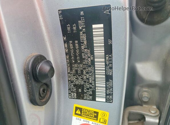 5TDJKRFH0GS248501 2016 TOYOTA HIGHLANDER Silver VIN კოდის სტიკერის ხედი