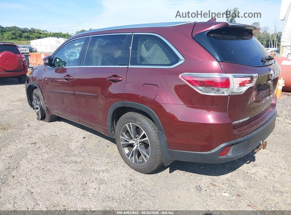5TDJKRFH3GS229554 2016 TOYOTA HIGHLANDER Red უკანა მარცხენა