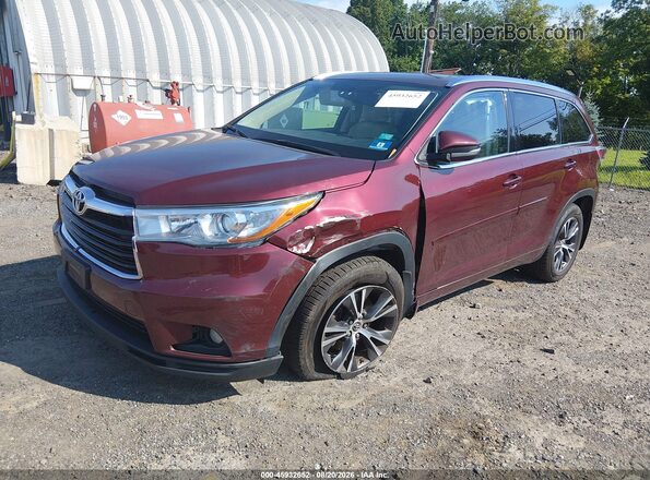 5TDJKRFH3GS229554 2016 TOYOTA HIGHLANDER Red წინა მარცხენა ხედი სამი მეოთხედიდან