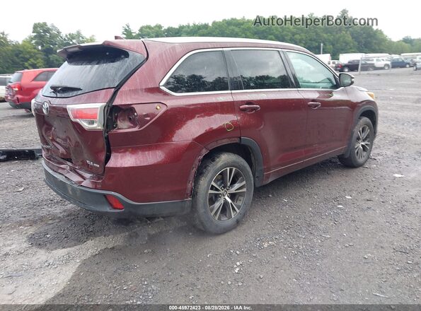 5TDJKRFH6GS312654 2016 TOYOTA HIGHLANDER Red Задня права чверть