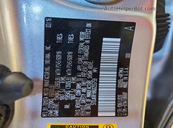 5TDJKRFH8GS255759 2016 TOYOTA HIGHLANDER Silver Vista interior de 360 grados
