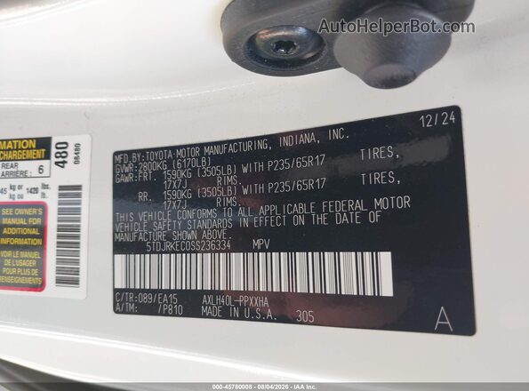 5TDJRKEC0SS236334 2025 TOYOTA SIENNA White Вид підкапотного простору