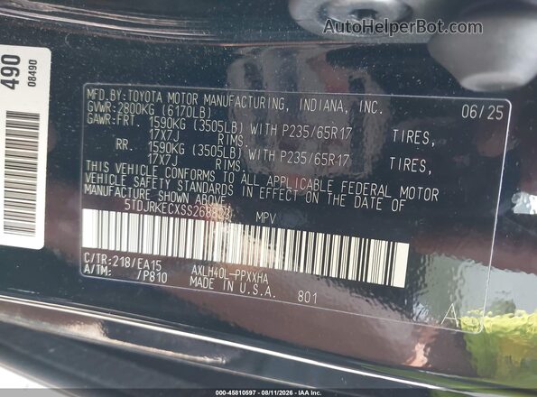 5TDJRKECXSS268823 2025 TOYOTA SIENNA Black Widok komory silnika