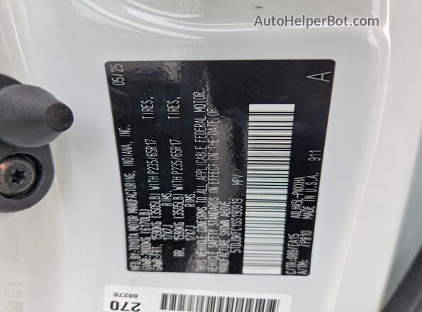 5TDJSKFC1SS190919 2025 TOYOTA SIENNA White Widok naklejki z numerem VIN