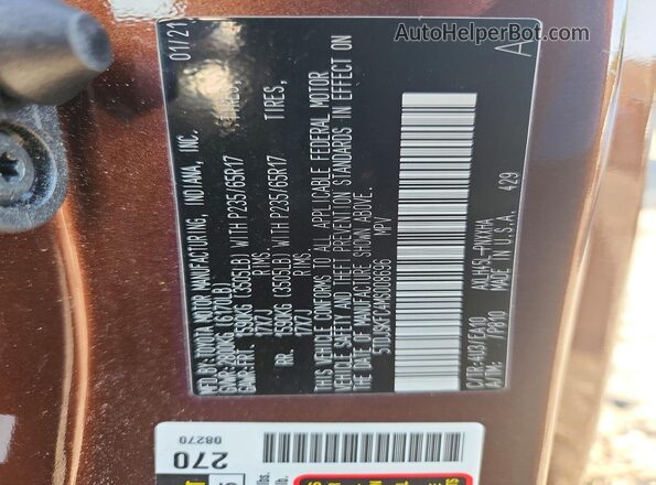 5TDJSKFC4MS008696 2021 TOYOTA SIENNA Brown VIN կոդի պիտակի տեսք