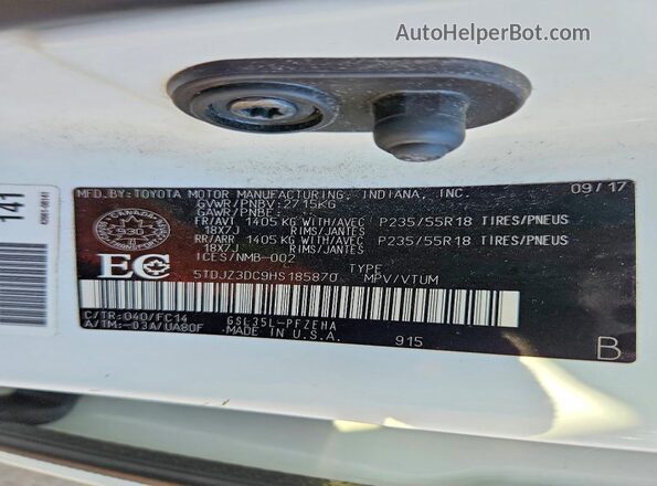5TDJZ3DC9HS185870 2017 TOYOTA SIENNA White Vista interior de 360 grados