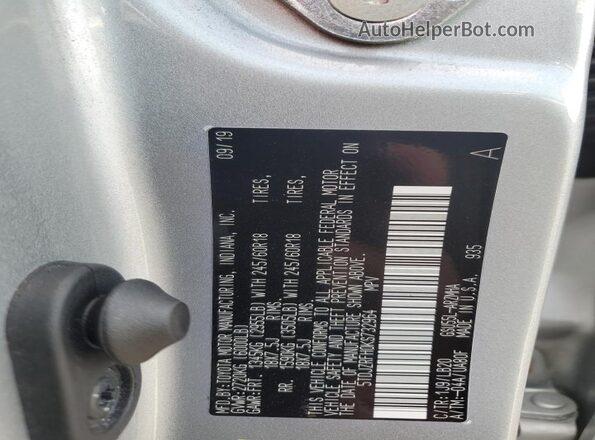 5TDJZRFH0KS732964 2019 TOYOTA HIGHLANDER Silver Vista interior de 360 grados