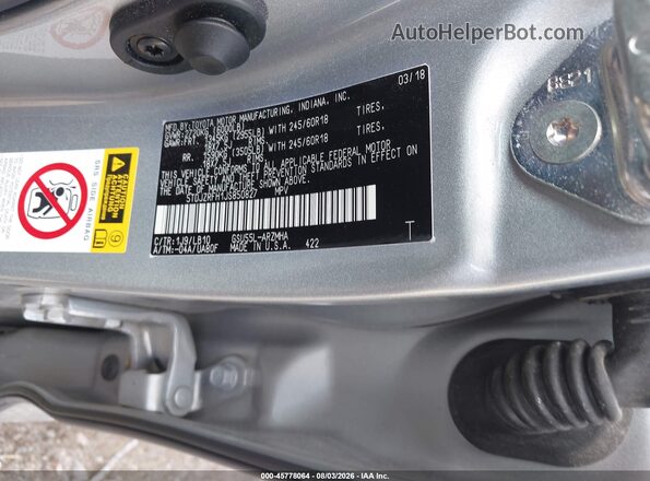 5TDJZRFH1JS850827 2018 TOYOTA HIGHLANDER Silver ძრავის განყოფილების ხედი