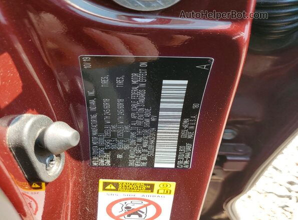 5TDJZRFH4KS737794 2019 TOYOTA HIGHLANDER Maroon Widok naklejki z numerem VIN