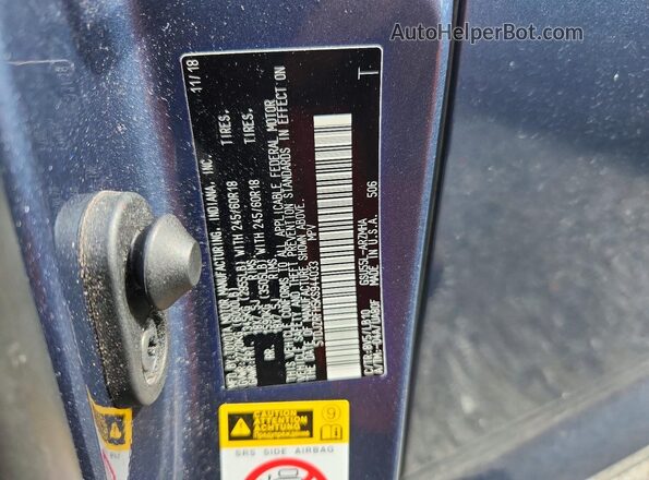 5TDJZRFH5KS944033 2019 TOYOTA HIGHLANDER Blue Vista de la etiqueta del VIN