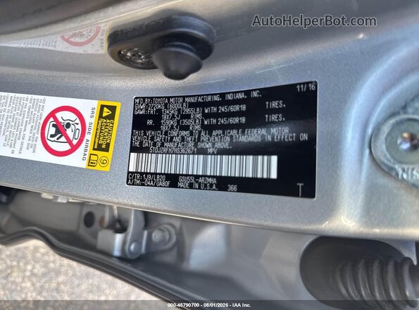 5TDJZRFH7HS362671 2017 TOYOTA HIGHLANDER Silver Widok komory silnika