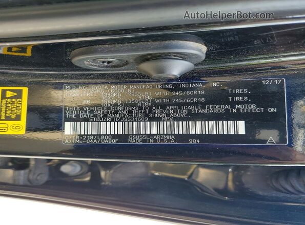 5TDJZRFH7JS531609 2018 TOYOTA HIGHLANDER Black Widok naklejki z numerem VIN
