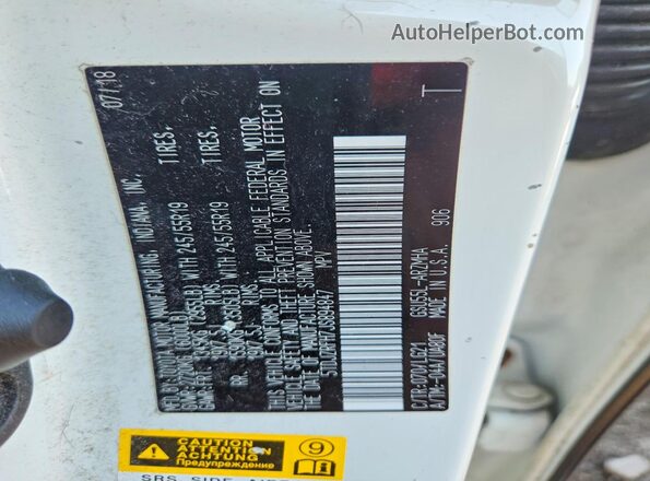 5TDJZRFH7JS894847 2018 TOYOTA HIGHLANDER White VIN sticker view
