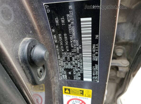 5TDJZRFH8JS811328 2018 TOYOTA HIGHLANDER Gray VIN կոդի պիտակի տեսք