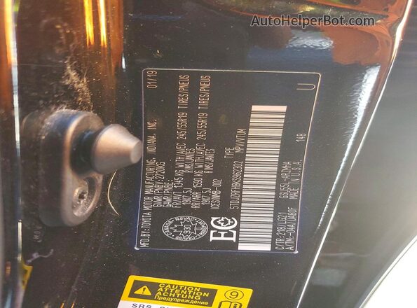 5TDJZRFH8KS962302 2019 TOYOTA HIGHLANDER Black Панорамний вид салону 360°