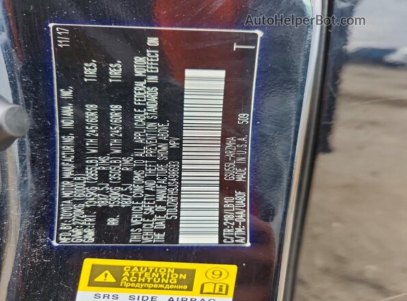 5TDJZRFH9JS498693 2018 TOYOTA HIGHLANDER Black VIN კოდის სტიკერის ხედი