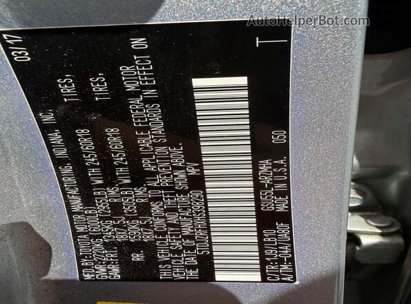 5TDJZRFHXHS398290 2017 TOYOTA HIGHLANDER Silver Widok komory silnika