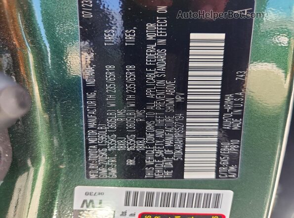 5TDKARAH1PS527194 2023 TOYOTA HIGHLANDER Green VIN კოდის სტიკერის ხედი