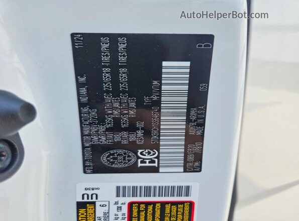 5TDKBRCH1SS646740 2025 TOYOTA HIGHLANDER White Widok naklejki z numerem VIN