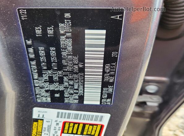 5TDKDRAH1PS010730 2023 TOYOTA HIGHLANDER Gray Вид наклейки з VIN-кодом