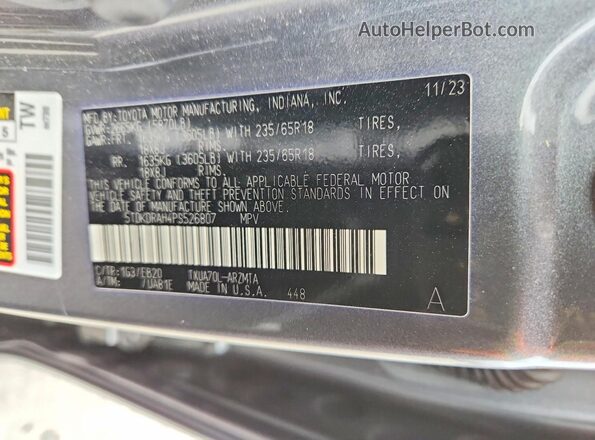 5TDKDRAH4PS526807 2023 TOYOTA HIGHLANDER Gray Vista de la etiqueta del VIN