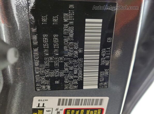 5TDKDRAH7PS501285 2023 TOYOTA HIGHLANDER Gray Vista de la etiqueta del VIN