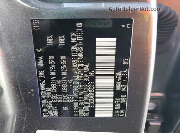 5TDKDRAHXPS503015 2023 TOYOTA HIGHLANDER Gray VIN sticker view