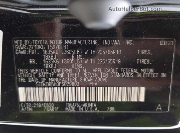 5TDKDRBH0PS029803 2023 TOYOTA HIGHLANDER Black Հետևի նստատեղերի տեսք