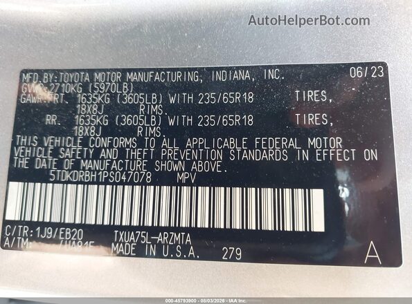 5TDKDRBH1PS047078 2023 TOYOTA HIGHLANDER Silver Շարժիչի բաժամունքի տեսք