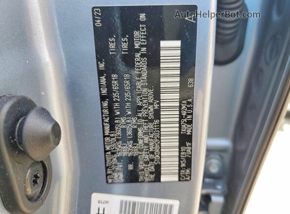 5TDKDRBH2PS031116 2023 TOYOTA HIGHLANDER Silver VIN կոդի պիտակի տեսք