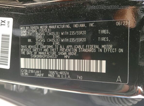 5TDKDRBH2PS046537 2023 TOYOTA HIGHLANDER Black Widok naklejki z numerem VIN