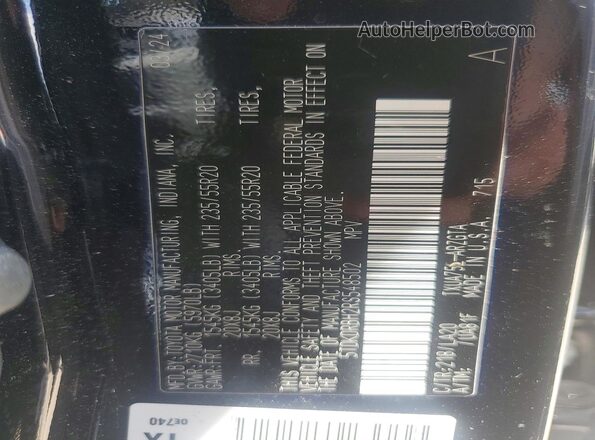 5TDKDRBH2RS548502 2024 TOYOTA HIGHLANDER Black VIN sticker view