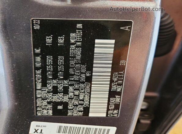 5TDKDRBH5PS004637 2023 TOYOTA HIGHLANDER Gray VIN կոդի պիտակի տեսք