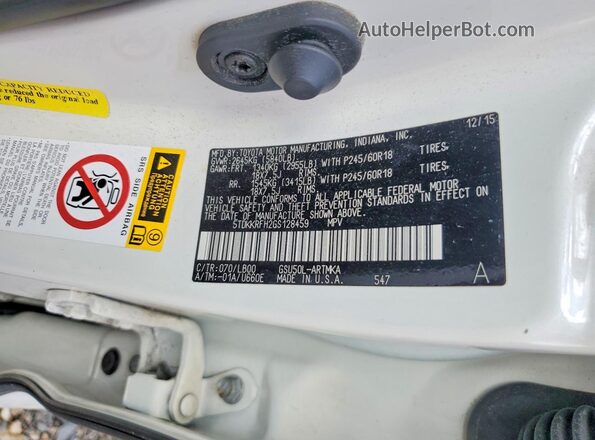 5TDKKRFH2GS128459 2016 TOYOTA HIGHLANDER White ძრავის განყოფილების ხედი