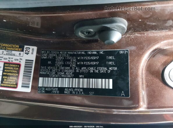 5TDKSKFC1MS038677 2021 TOYOTA SIENNA Brown Շարժիչի բաժամունքի տեսք
