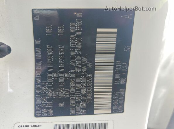 5TDKZ3DC0LS025566 2020 TOYOTA SIENNA White Widok wnętrza 360 stopni