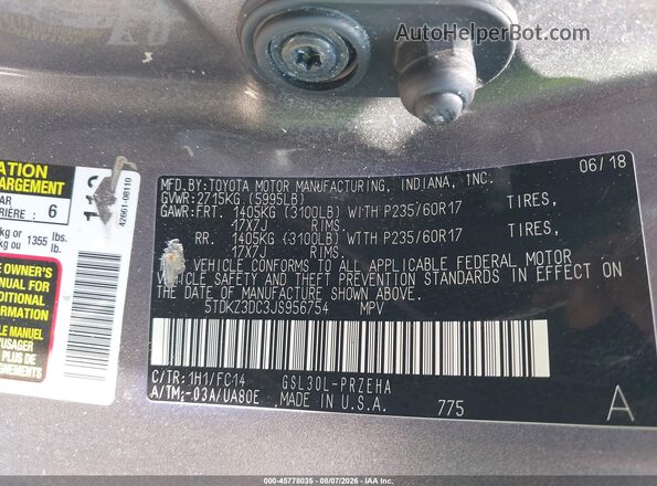 5TDKZ3DC3JS956754 2018 TOYOTA SIENNA Серый Вид подкапотного пространства
