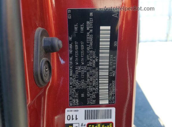 5TDKZ3DC3KS008744 2019 TOYOTA SIENNA Burgundy Вид наклейки з VIN-кодом