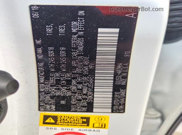 5TDKZRFH1JS546451 2018 TOYOTA HIGHLANDER White VIN კოდის სტიკერის ხედი