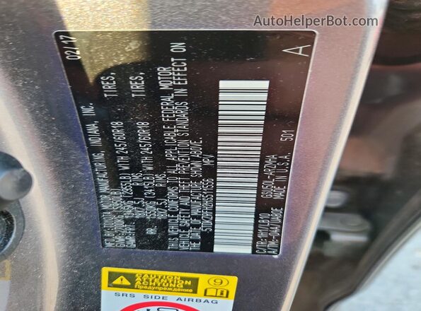 5TDKZRFH2HS511556 2017 TOYOTA HIGHLANDER Gray Вид наклейки з VIN-кодом